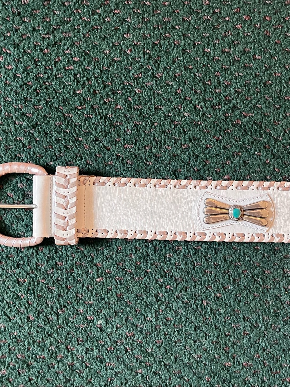 Vintage Tony Barcelo White Leather Western Southwestern Belt Womens 35 inch